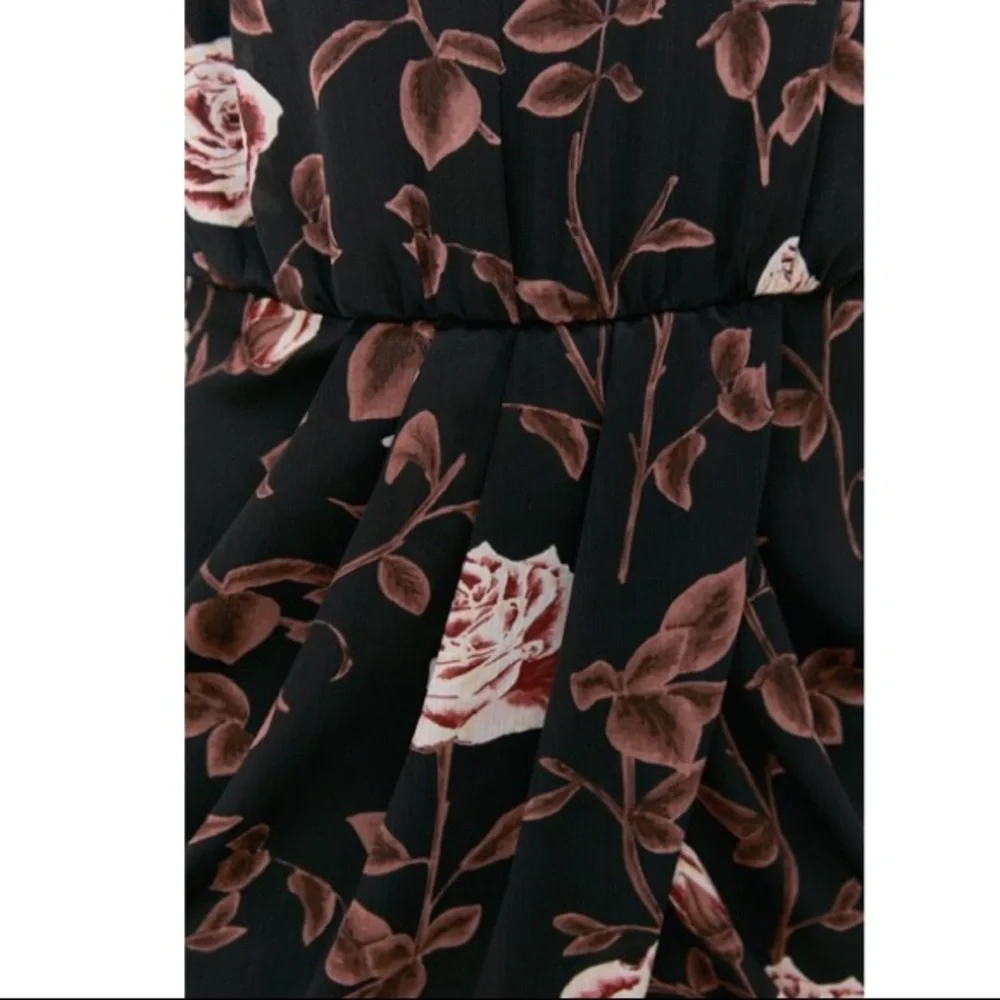 Zara Ruched Long Sleeve Rose Print Mini Asymmetrical Dress NWOT - Picture 8 of 13